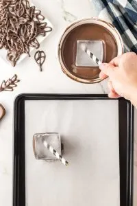 Large ice cube dipped in chocolate to make individual chocolate dessert cups - hostess at Heart