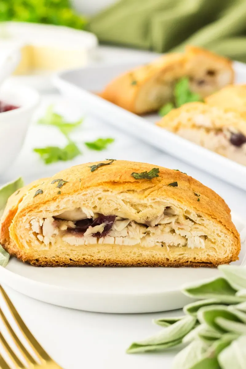 Front view of turkey and brie baked in a pastry roll - Hostess At Heart