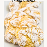 Image for Pinterest of lemon crinkled cookies stacked on a plate. Hostess At Heart
