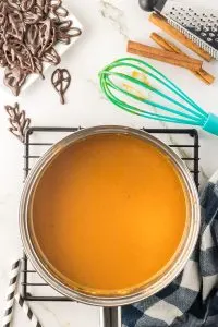 Top down image of a pan of cooked pumpkin mousse - Hostess At Heart