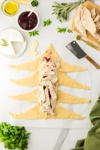 Crescent roll dough topped with turkey, cranberries, and brie - Hostess At Heart