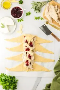 Crescent Roll slices topped with turkey, cheese and cranberries - Hostess At Heart