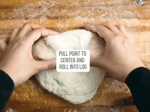 Shaped loaf of bread being rolled into a log - Hostess At heart
