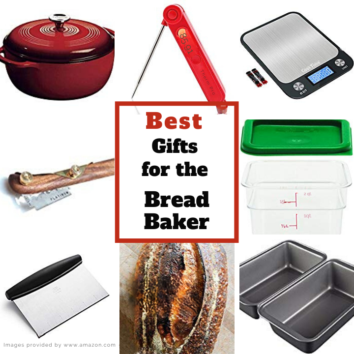 A collage of gifts to buy for the bread baker.