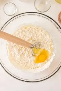 Dry pancake ingredients combined with wet ingredients and an egg. Hostess At Heart