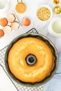 Top down view of a golden-brown baked bundt cake - Hostess At Heart