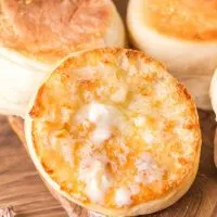 Buttered, homemade English muffin ready to eat. Hostess At Heart