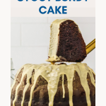 An image for Pinterest of a chocolate stout bundt cake with an irish cream glaze water falling over the cake - Hostess At Heart