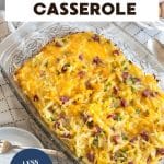 Top down view of a breakfast casserole with leftover corned beef - Hostess At Heart