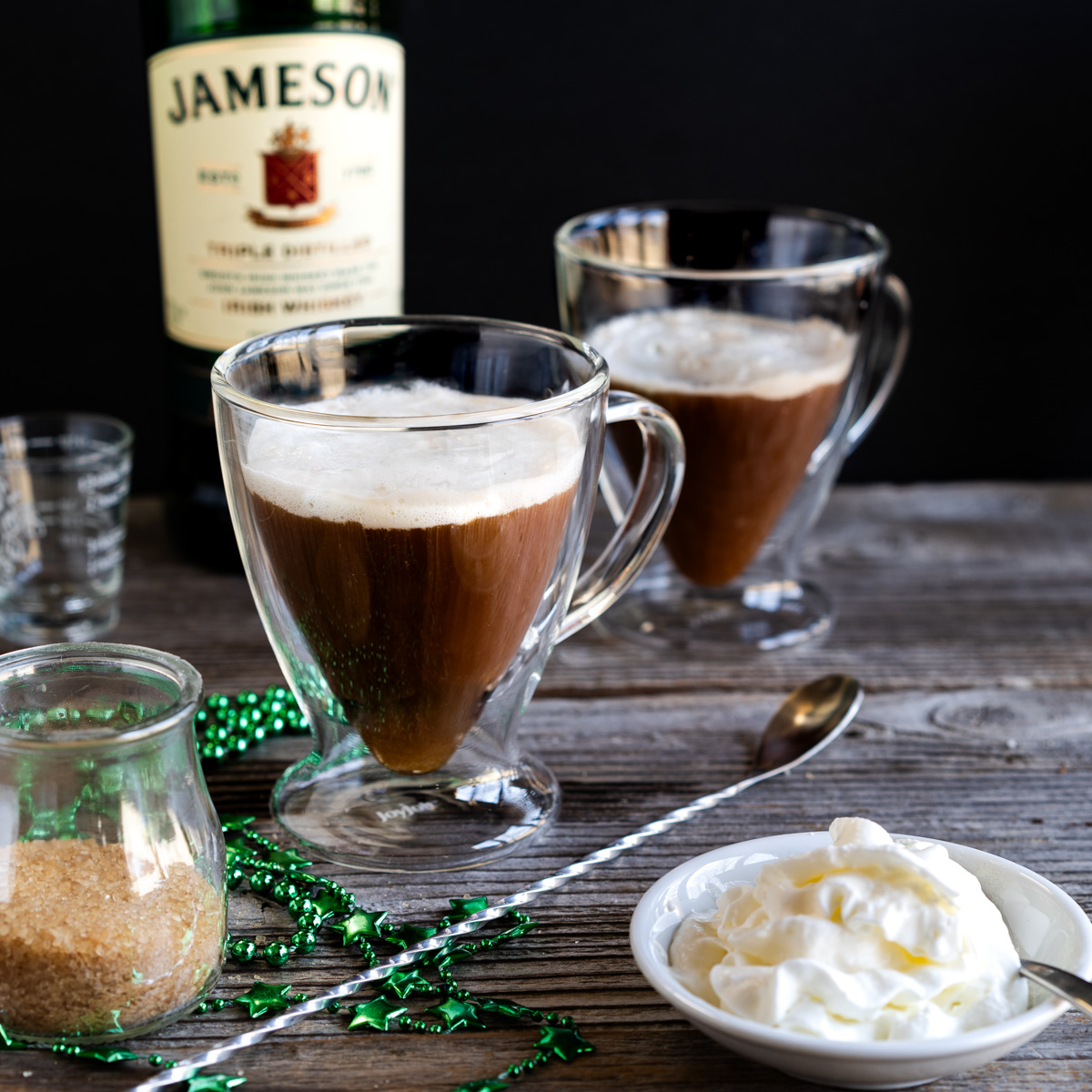 Tableview of two cups of Jameson Irish Coffee - Hostess At Heart