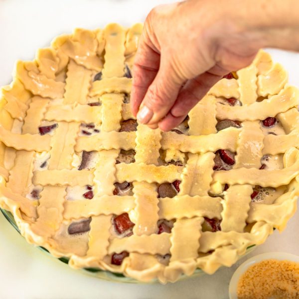 Coarse sugar sprinkled over a lattice pie crust before baking - Hostess At Heart