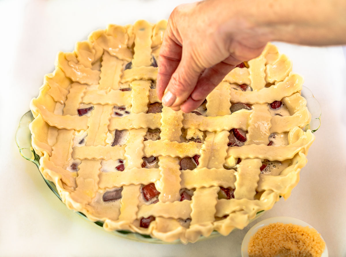 Coarse sugar sprinkled over a lattice pie crust before baking - Hostess At Heart