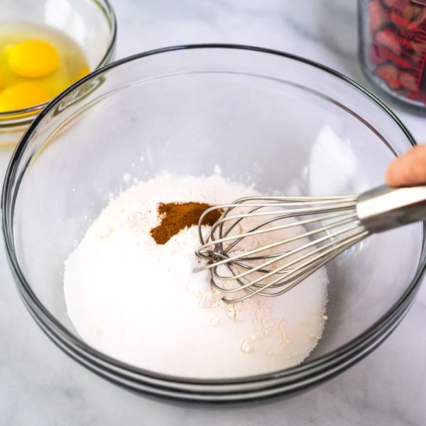 Dry ingredient to make Rhubarb Custard Pie filling including flour, sugar, cinnamon, and salt. Hostess At Heart