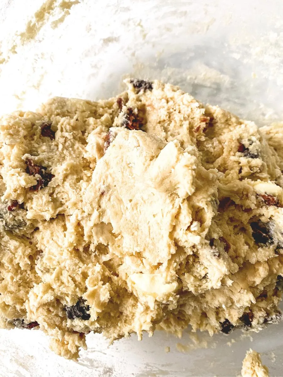 Sticky scone dough in a mixing bowl - Hostess At Heart