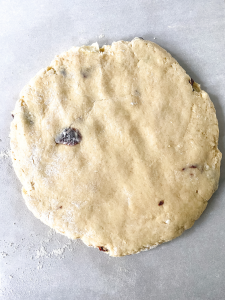 Cherry Scone dough shaped into a circle - Hostess At Heart