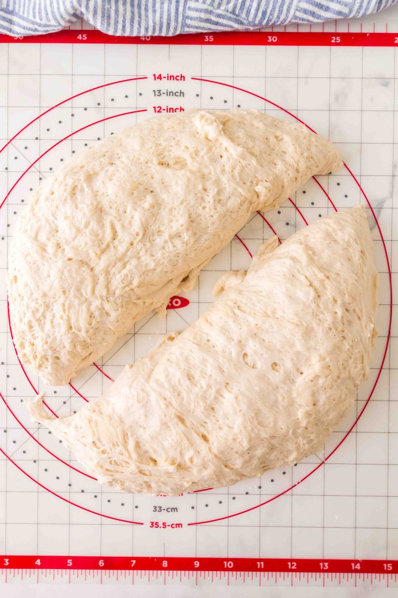 Bread dough split in half to make two loaves - Hostess At Heart