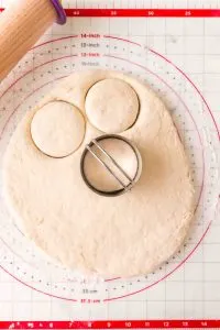 A biscuit cutter stamping out circles of dough - Hostess At Heart
