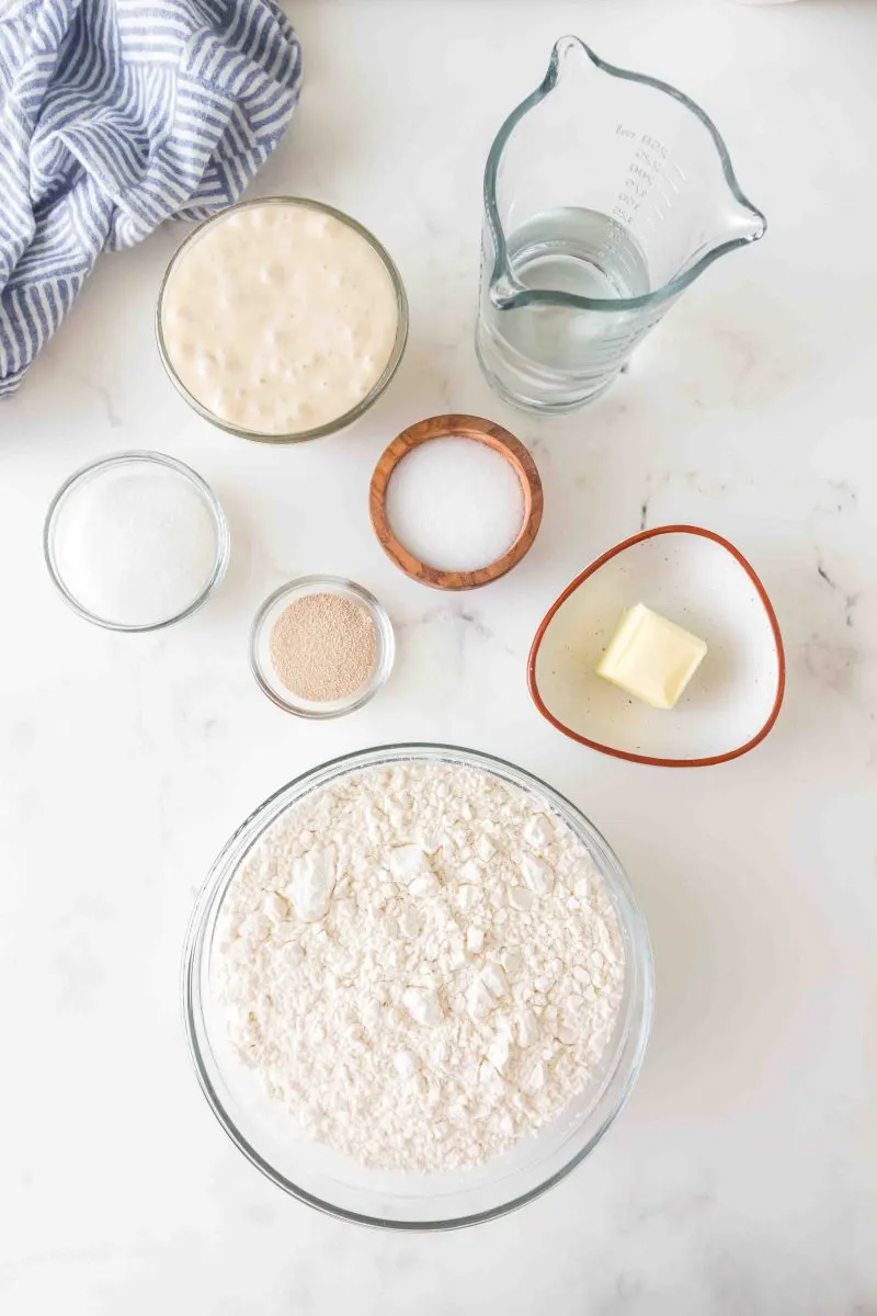 Ingredients: Flour, yeast, starter, butter, salt, and sugar. Hostess At Heart