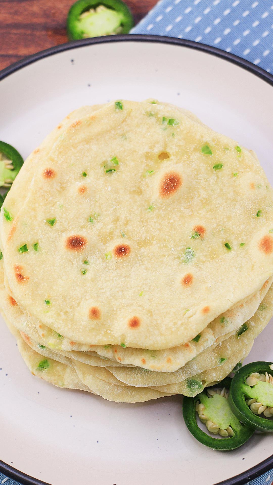 Top down look at a close-up of the spicy tortillas.
