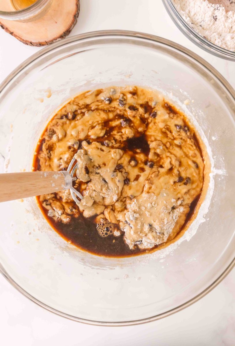 Adding the coffee to the wet ingredients of a cappucino muffin batter. Hostess At Heart