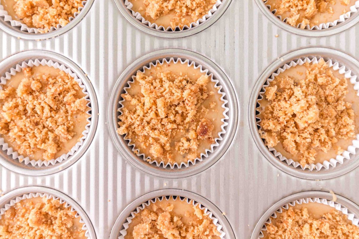 Cappuccino Muffins with crumble topping, ready to go in the oven. Hostess At Heart