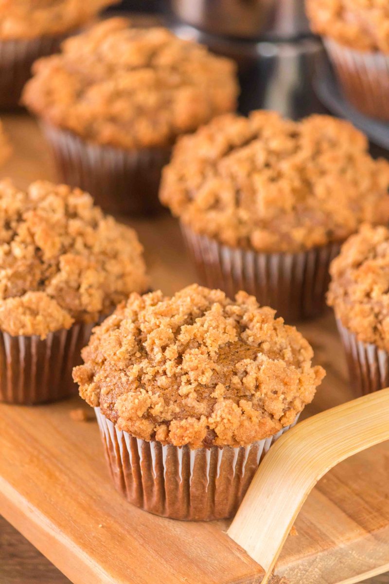 Gingerbread Muffins close up on a serving tray with the background blurry.