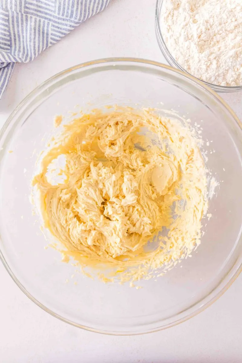 Properly mixed creamy cookie dough in a mixing bowl - Hostess At Heart