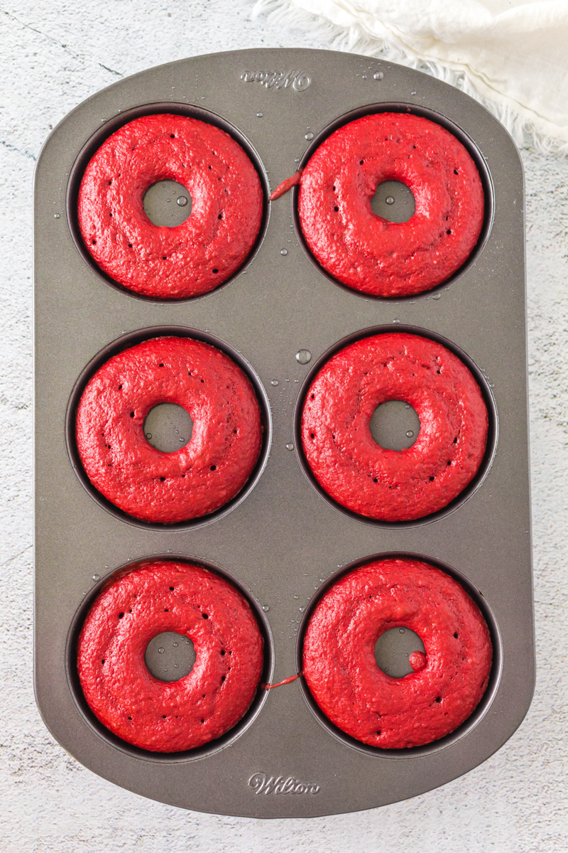 Baked red velvet donuts in a donut pan - Hostess At Heart