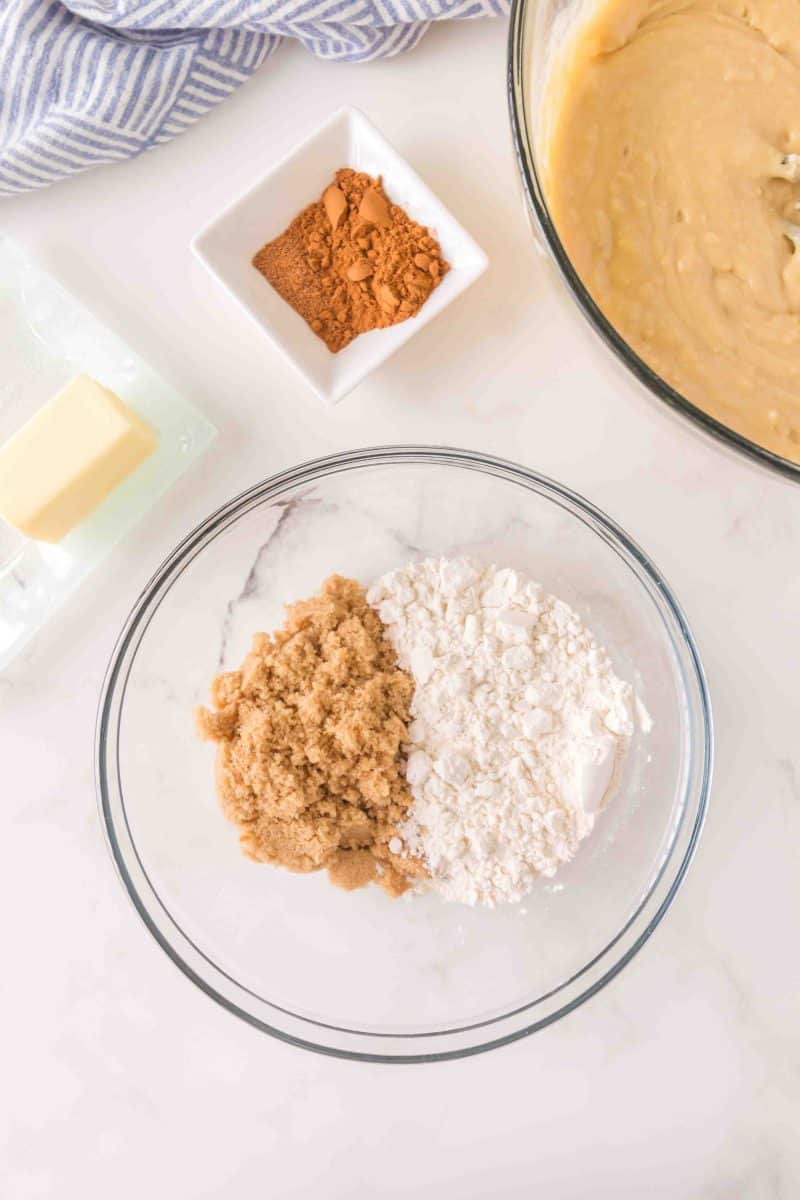 Ingredients used to make cinnamon streusel in a mixing bowl. Hostess At Heart