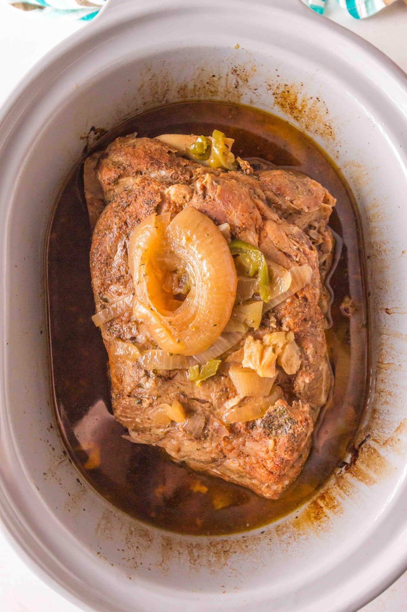 Top down view of Carnitas Recipe Slow Cooker - Hostess At Heart