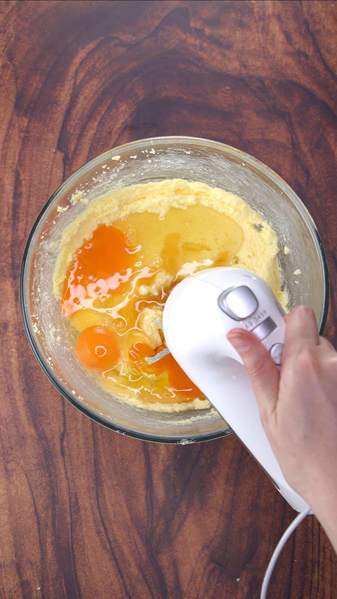 Fresh eggs added to a bowl of whipped butter and sugar. Hostess At Heart