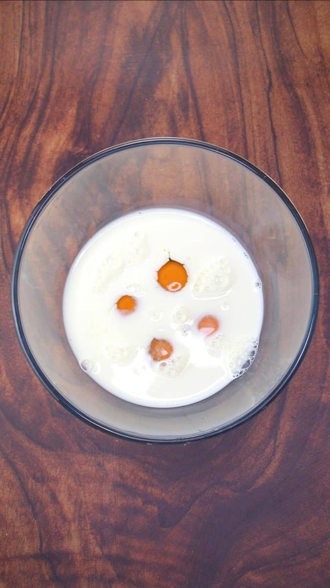 A bowl of milk with 4 whole eggs added - Hostess At Heart