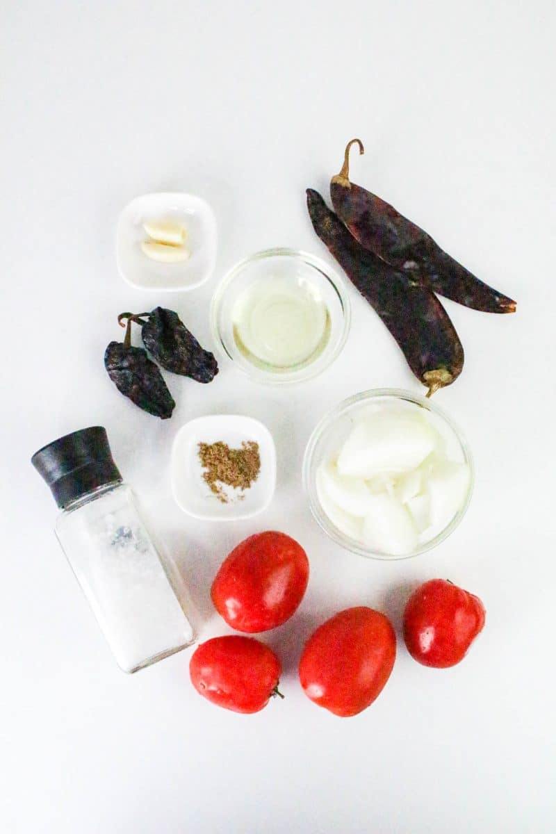 Ingredients: Roma Tomatoes, dried chillis, garlic, cumin, oil, and onion and salt - Hostess At Heart