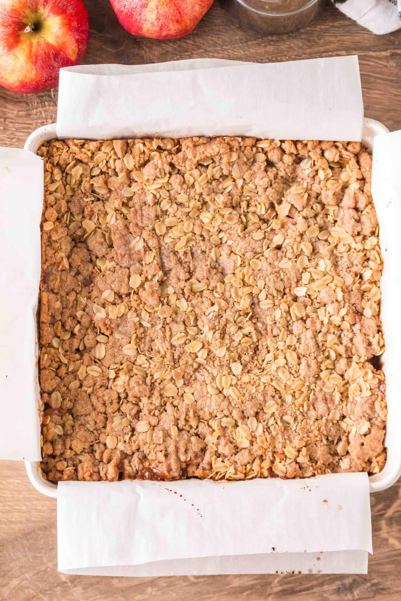 Freshly baked Apple Pie Dessert topped with Cinnamon Oat Crumble. Hostess At Heart