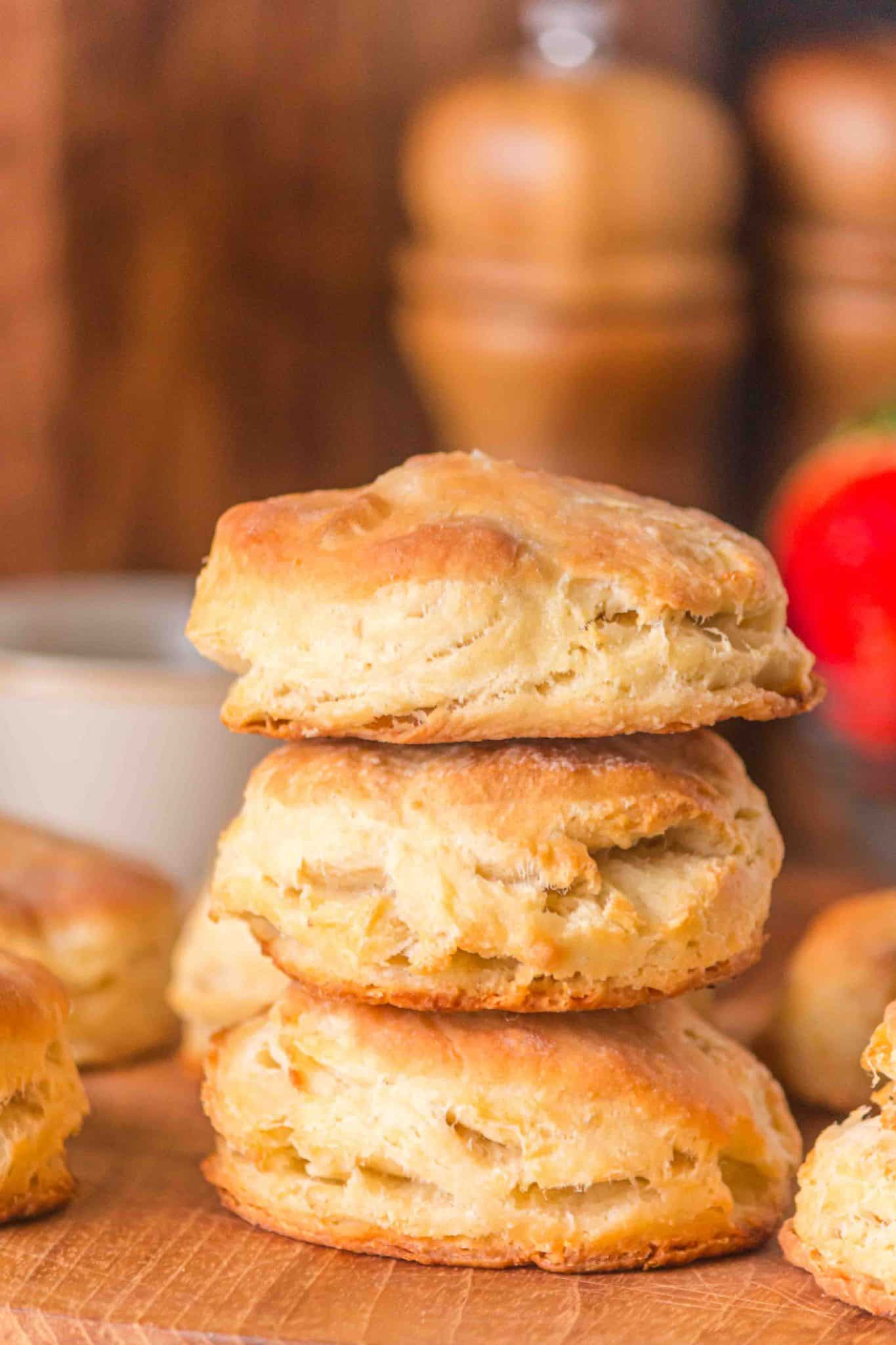 A stack of 3 quick sourdough biscuits - Hostess At Heart