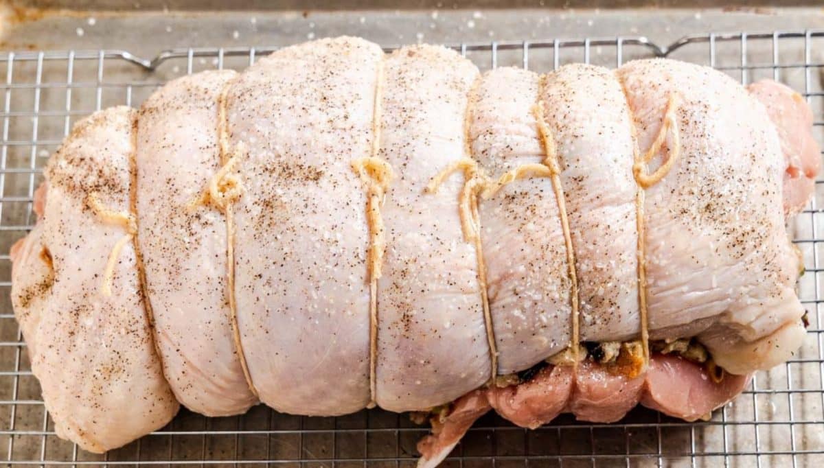 A basted turkey roll that's been seasoned