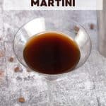 An image for Pinterest of a chilled martini glass filled with a chocolate espresso martini cocktail - Hostess At Heart