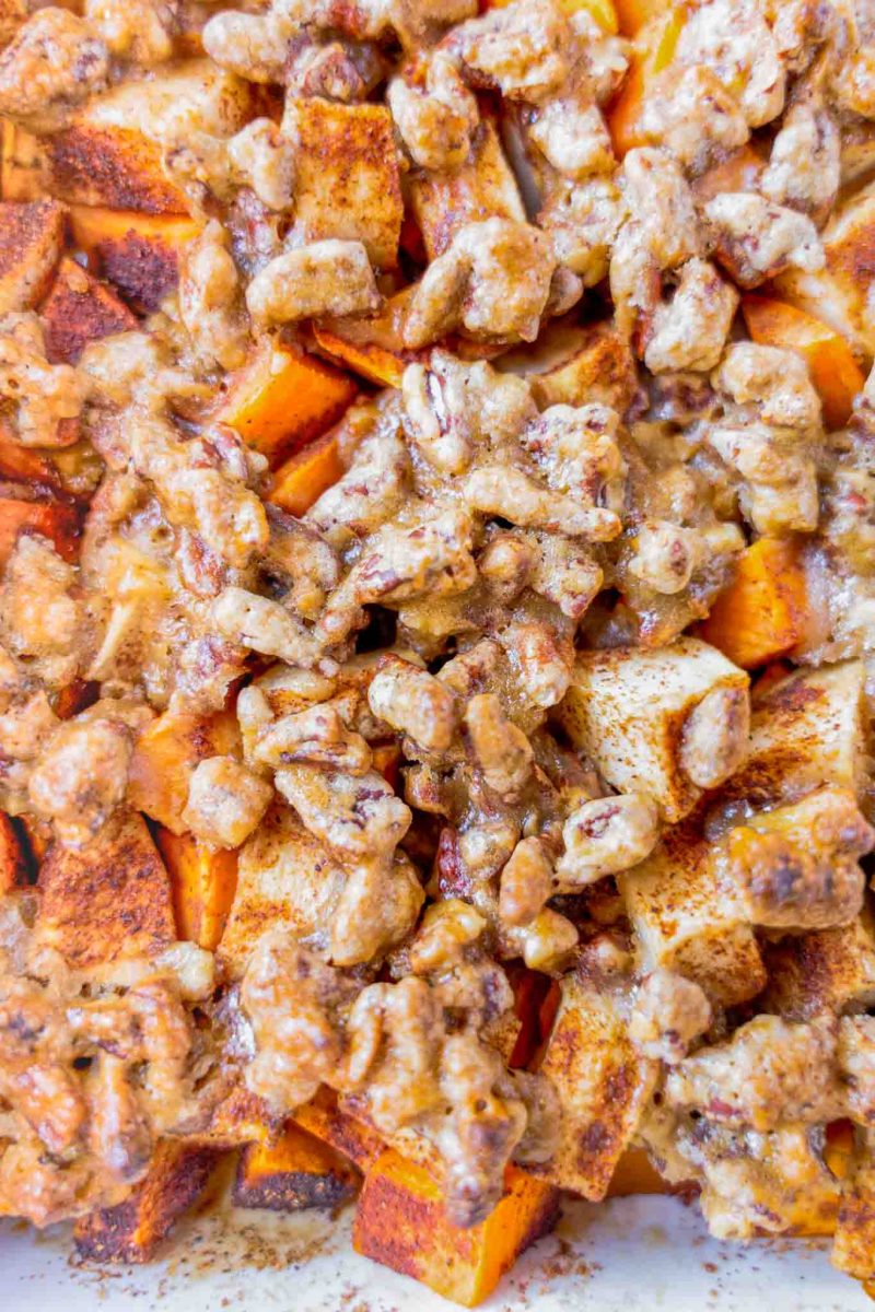 Close-up of chunky sweet potato apple casserole showing texture - Hostess At Heart
