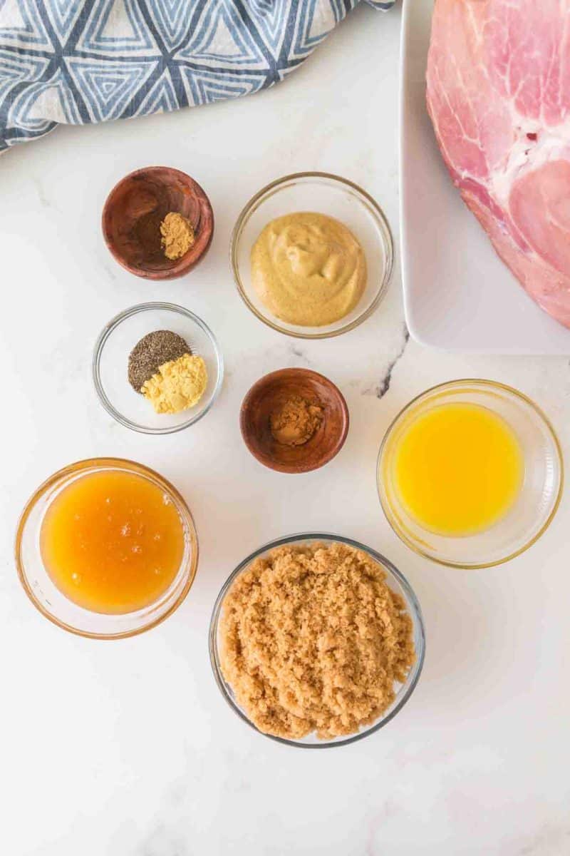 Glazed Ham Ingredients: brown sugar, orange juice, honey, mustard, cinnamon, pepper, ginger, and cloves. Hostess At Heart