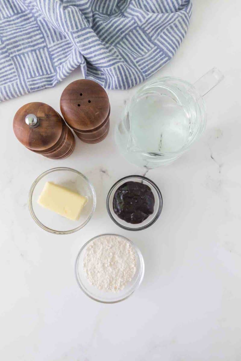 Beef gravy ingredients including Better Than Bouillon, butter, and flour - Hostess At Heart