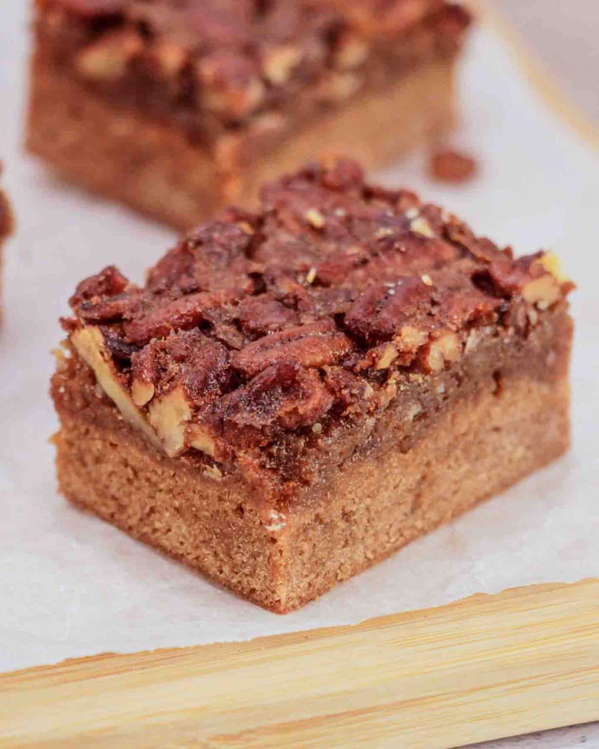 Closeup tableview of a Derby pie brownie showing layers - best Kentucky Derby desserts recipe - Hostess At Heart