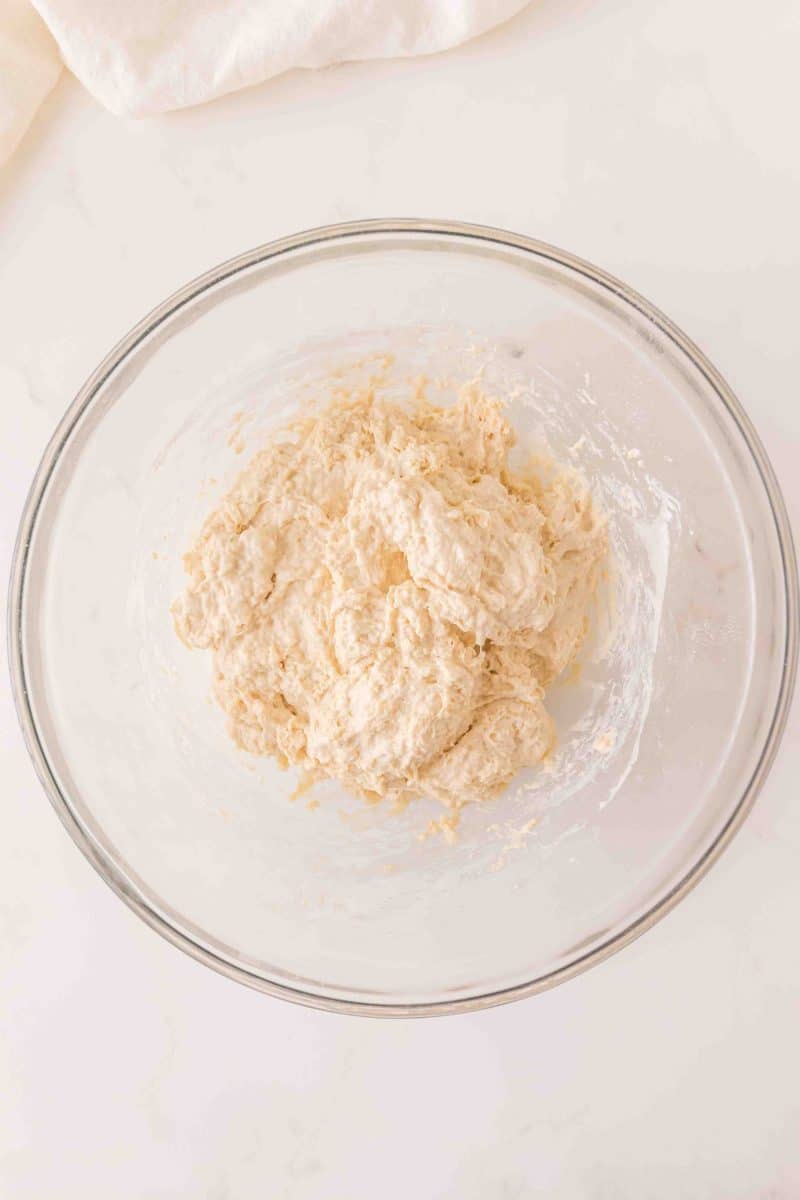 Sticky sourdough bread dough in a mixing bowl. Hostess At Heart