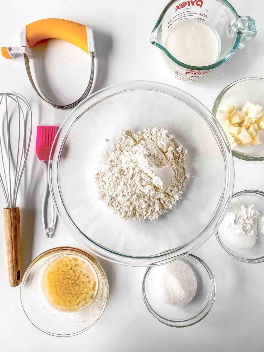 Honey Butter Biscuit Recipe Ingredients: flour, baking powder, buttermilk, sugar, and butter. Hostess At Heart