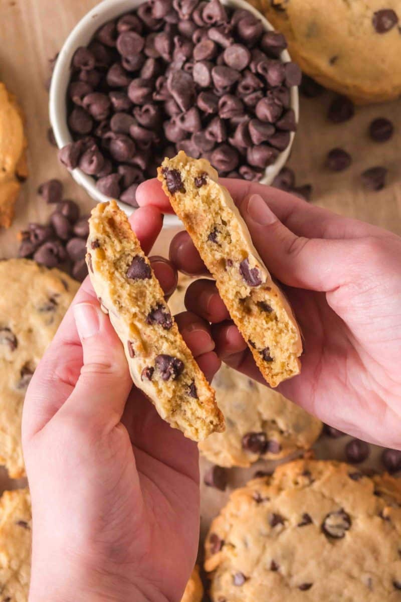 Soft center of homemade crumbl chocolate chip cookie. Hostess At Heart
