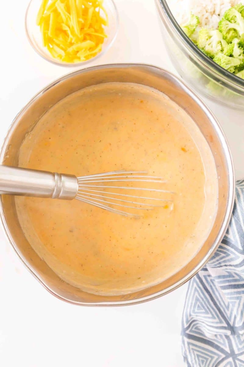 A creamy roux with cheddar cheese melted in a saucepan. Hostess At Heart