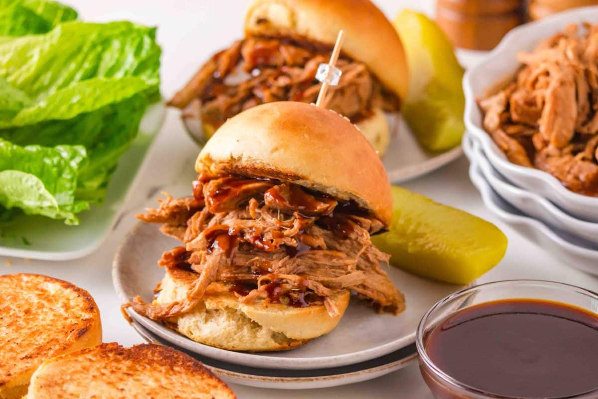Pulled pork tenderloin sandwiches ready to serve. Hostess At Heart