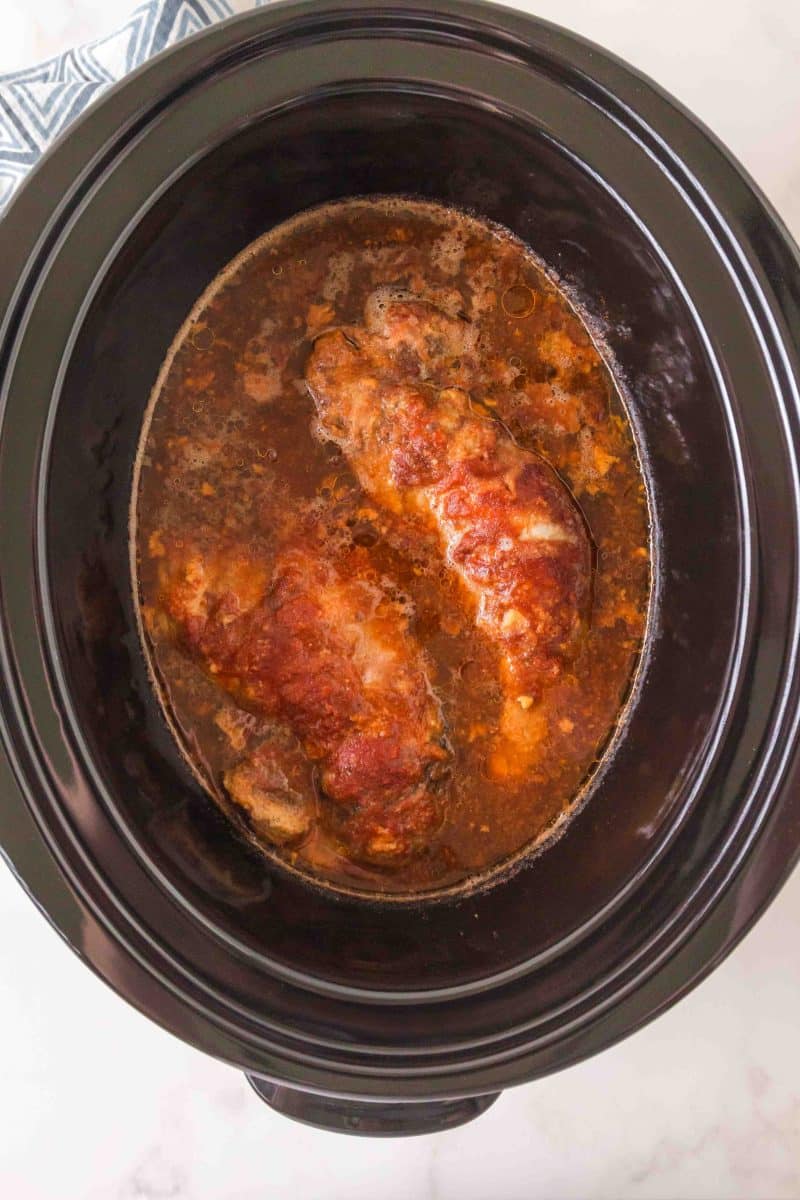 Cooked pork tenderloin in a slow cooker. Hostess At Heart